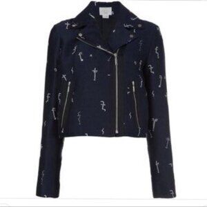 Grey Jason Wu Embroidered Moto Jacket Navy blue 6